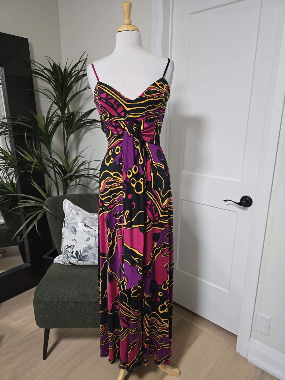 Marciano Bold Abstract Maxi Dress in Magenta, Purple and Black
